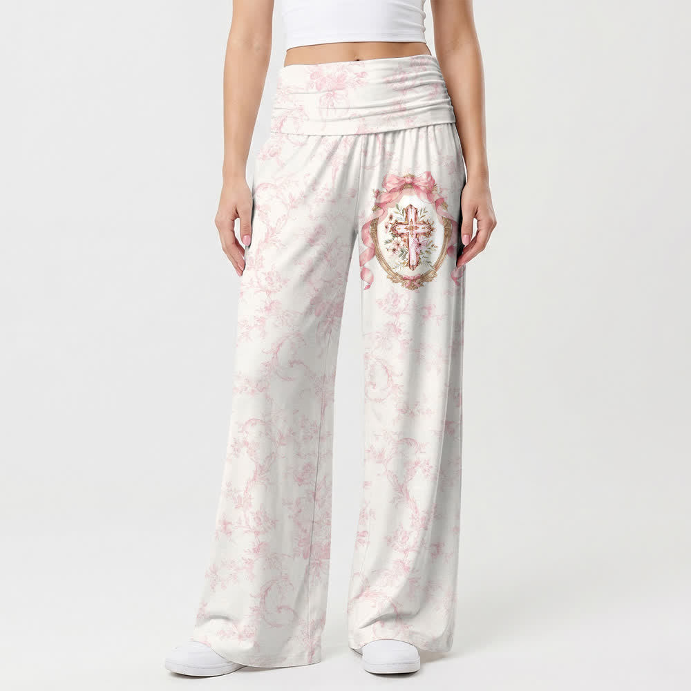 Christianartworkshop Blush Toile Crest Lounge Women's Wide Leg Pants - image 1