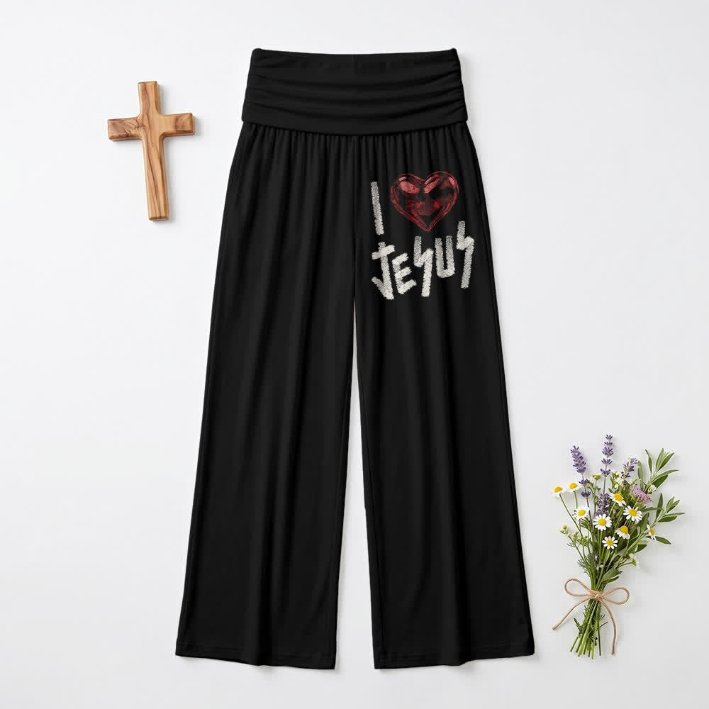 Christianartworkshop I Heart Jesus Foldover Waist Women's Wide Leg Pants - US22,UK/AU26,EU54 - image 0