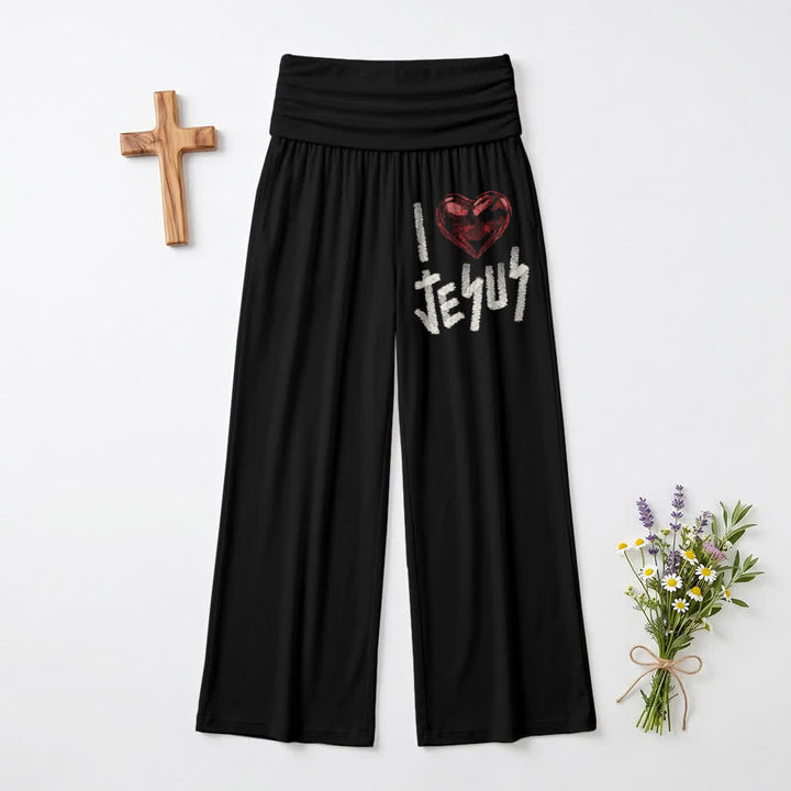 Christianartworkshop I Heart Jesus Foldover Waist Women's Wide Leg Pants - US22,UK/AU26,EU54 - image 0