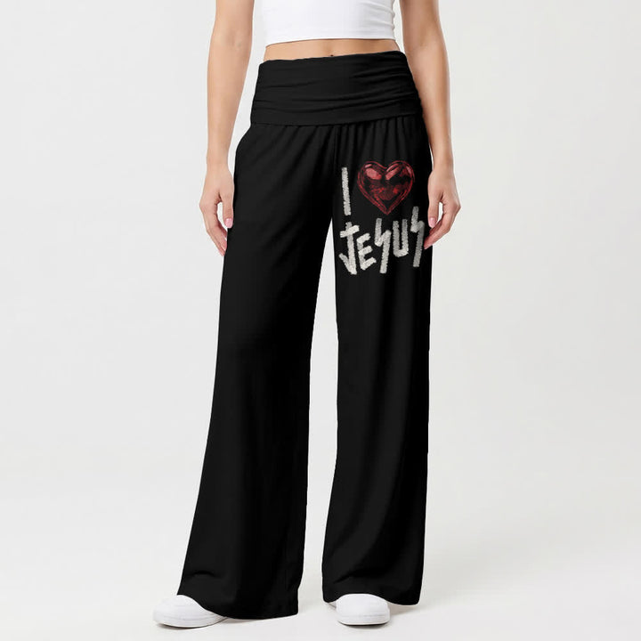 Christianartworkshop I Heart Jesus Foldover Waist Women's Wide Leg Pants - image 1