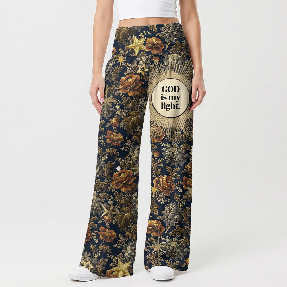 Christianartworkshop God Is My Light Vintage Floral Women's Wide Leg Pants - image 1