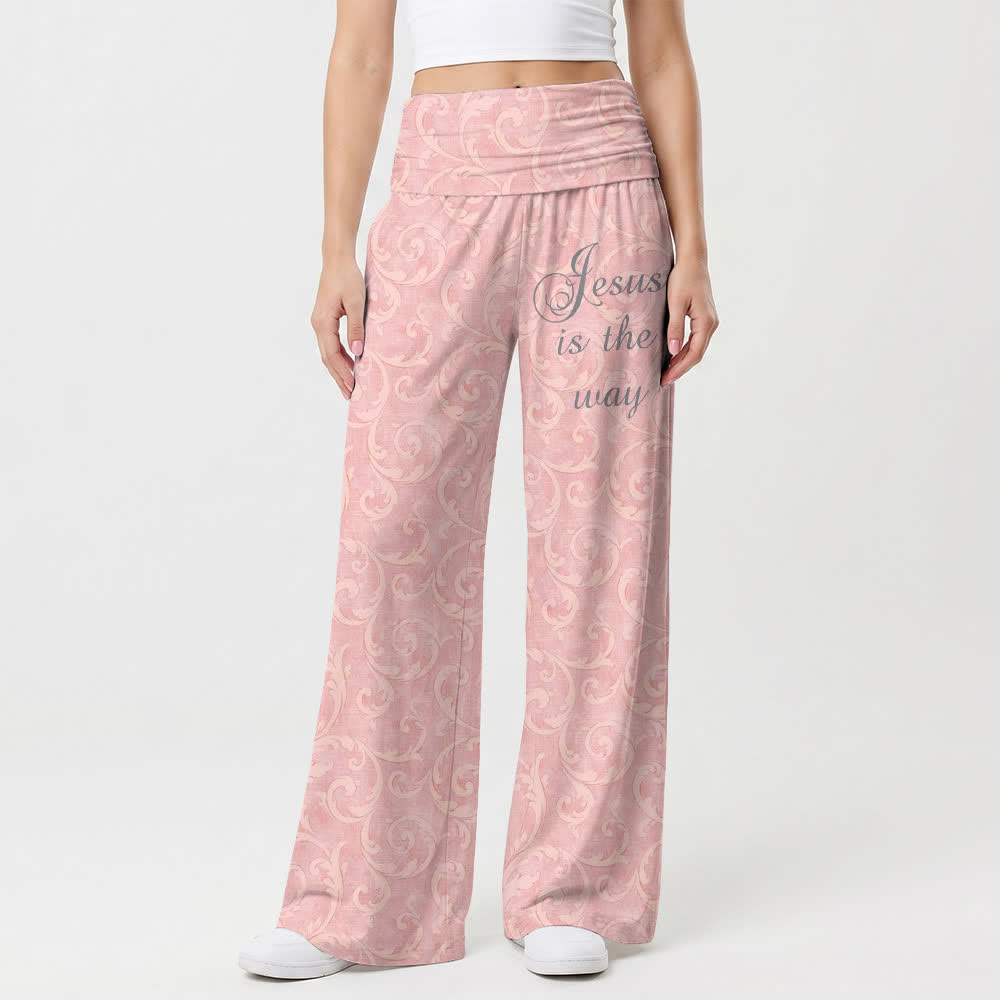 Christianartworkshop Jesus Is The Way Blush Scroll Women's Wide Leg Pants - image 1