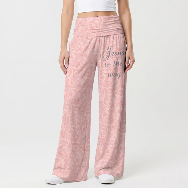 Christianartworkshop Jesus Is The Way Blush Scroll Women's Wide Leg Pants - image 1