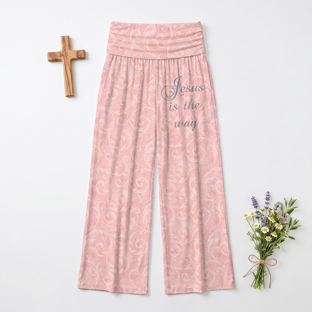 Christianartworkshop Jesus Is The Way Blush Scroll Women's Wide Leg Pants - US22,UK/AU26,EU54 - image 0