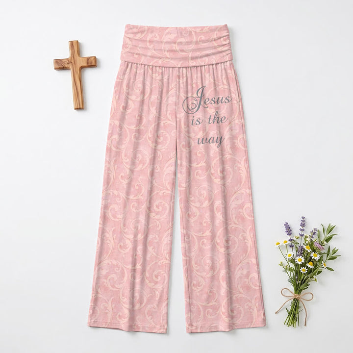 Christianartworkshop Jesus Is The Way Blush Scroll Women's Wide Leg Pants - US22,UK/AU26,EU54 - image 0