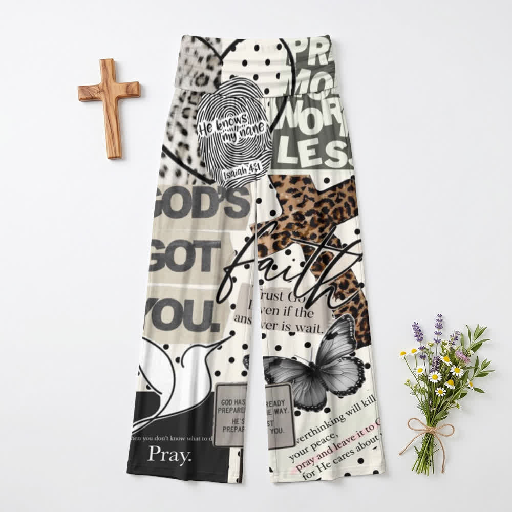 Christianartworkshop Faith Collage Print High Waist Women's Wide Leg Pants - US22,UK/AU26,EU54 - image 0
