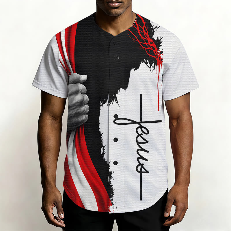 Christianartworkshop Crown Of Thorns Jesus Silhouette Patriotic Unisex Baseball Jersey - image 3