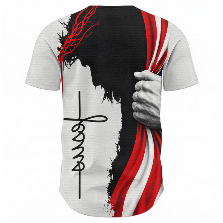 Christianartworkshop Crown Of Thorns Jesus Silhouette Patriotic Unisex Baseball Jersey - image 2