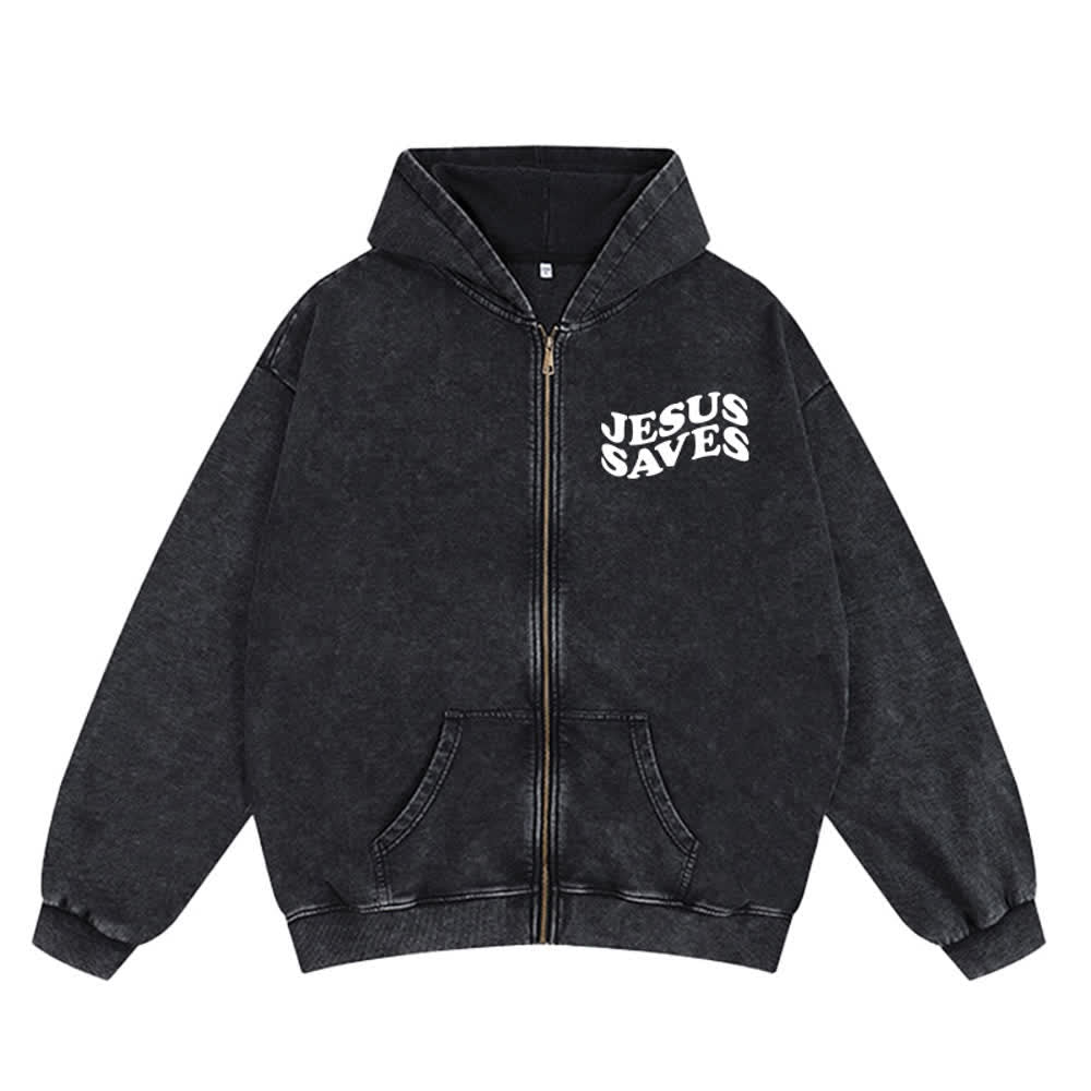 Christianartworkshop Jesus Saves Washed Street Zip-Up Hooded Jacket - image 2