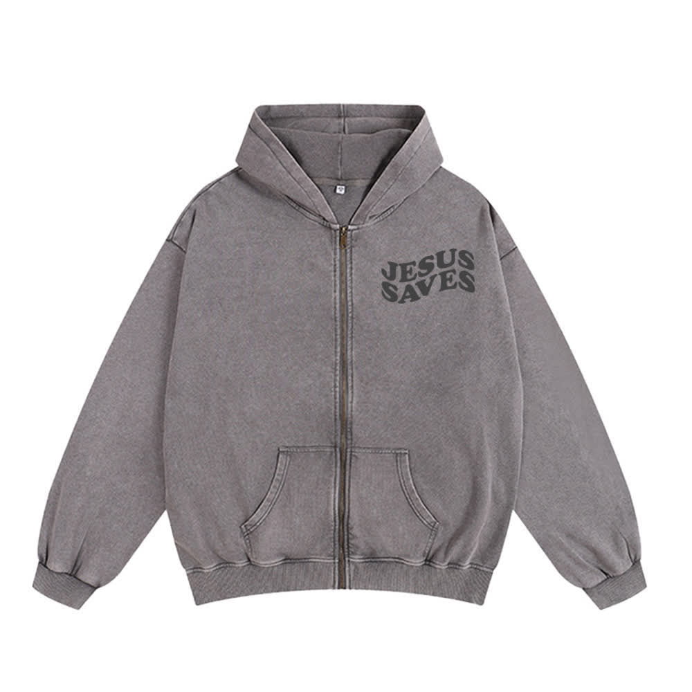 Christianartworkshop Jesus Saves Washed Street Zip-Up Hooded Jacket - image 5