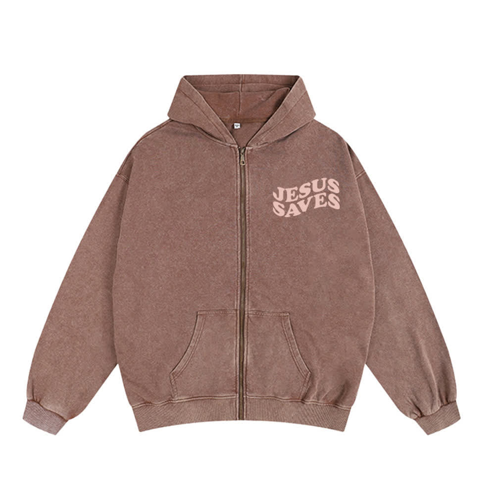 Christianartworkshop Jesus Saves Washed Street Zip-Up Hooded Jacket - image 8