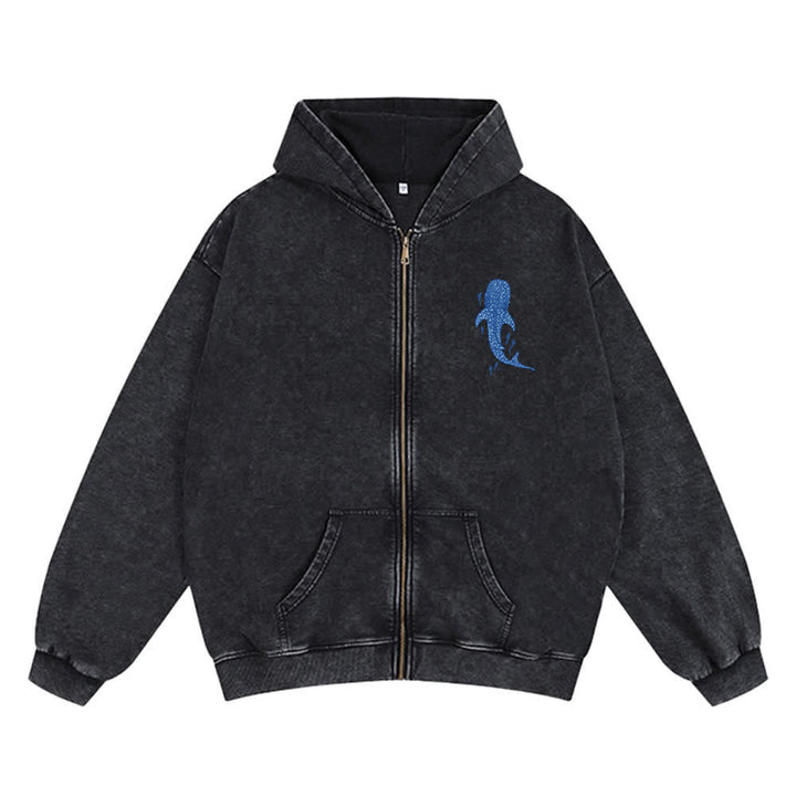 Christianartworkshop Washed Black Isaiah 43:2 Whale Shark Zip-Up Hooded Jacket - image 2