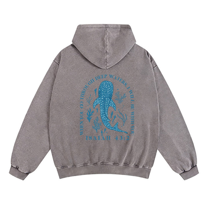 Christianartworkshop Washed Black Isaiah 43:2 Whale Shark Zip-Up Hooded Jacket - image 4