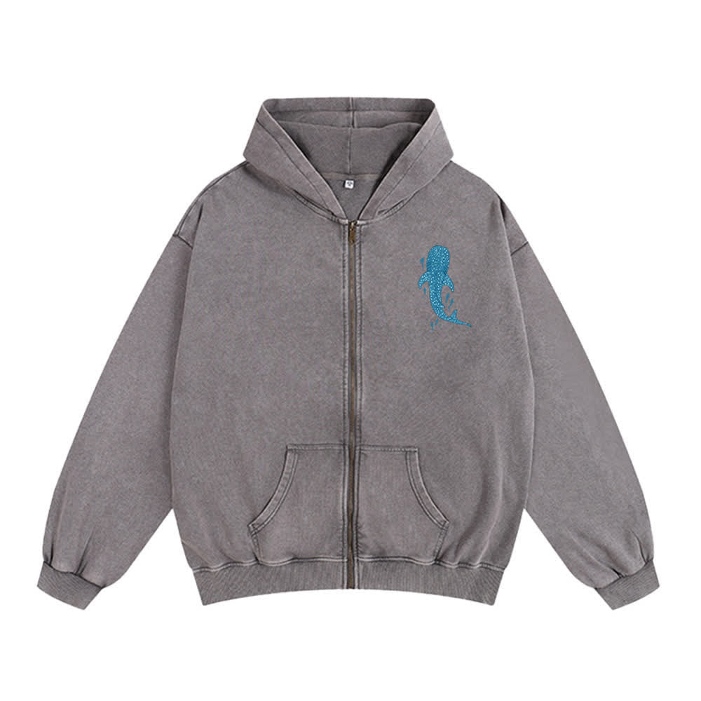 Christianartworkshop Washed Black Isaiah 43:2 Whale Shark Zip-Up Hooded Jacket - image 5