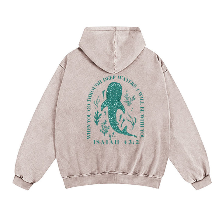 Christianartworkshop Washed Black Isaiah 43:2 Whale Shark Zip-Up Hooded Jacket - image 13