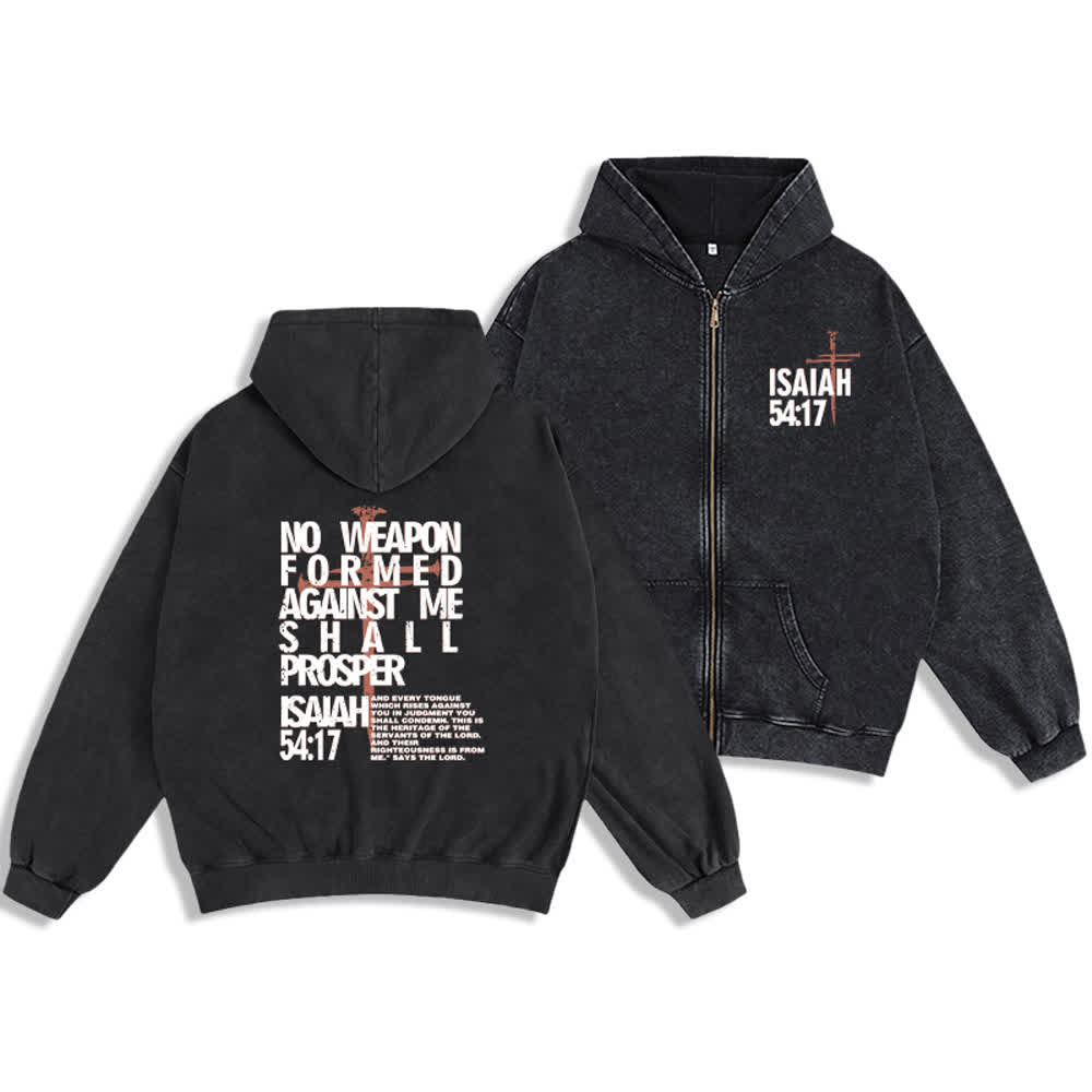 Christianartworkshop Isaiah 54 17 Vintage Wash Zip-Up Hooded Jacket - Black - 2XL - image 0