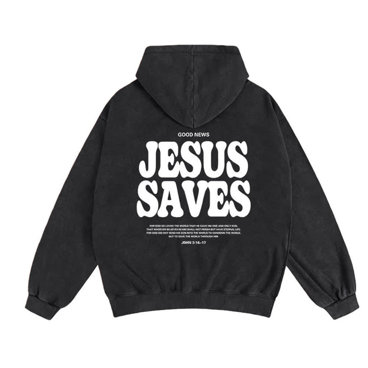 Christianartworkshop Jesus Saves Washed Oversized Streetwear Hooded Jacket - image 4