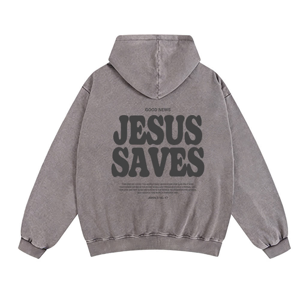 Christianartworkshop Jesus Saves Washed Oversized Streetwear Hooded Jacket - image 7