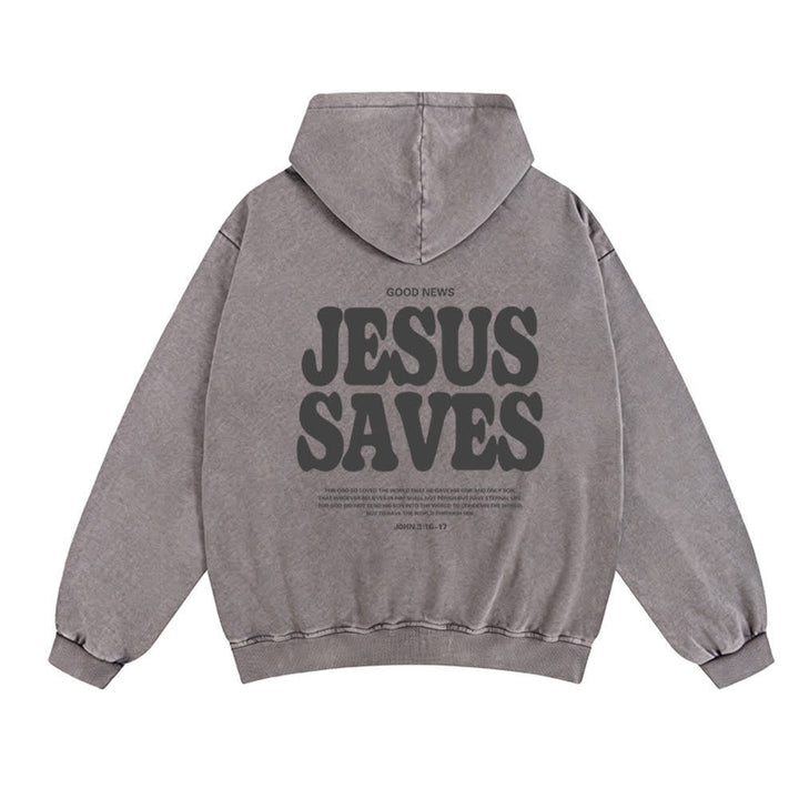 Christianartworkshop Jesus Saves Washed Oversized Streetwear Hooded Jacket - image 7