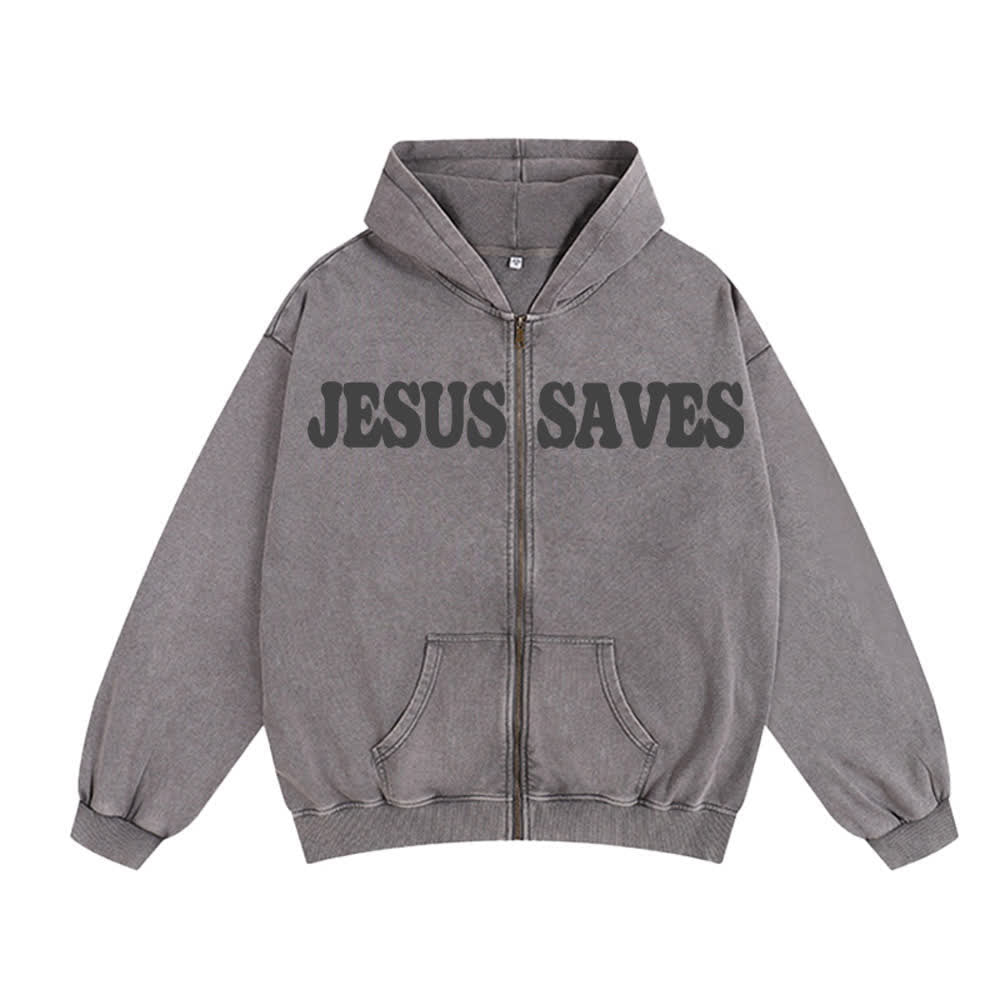 Christianartworkshop Jesus Saves Washed Oversized Streetwear Hooded Jacket - image 8