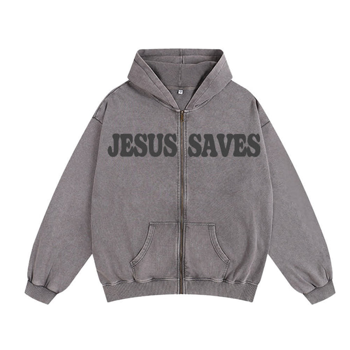 Christianartworkshop Jesus Saves Washed Oversized Streetwear Hooded Jacket - image 8