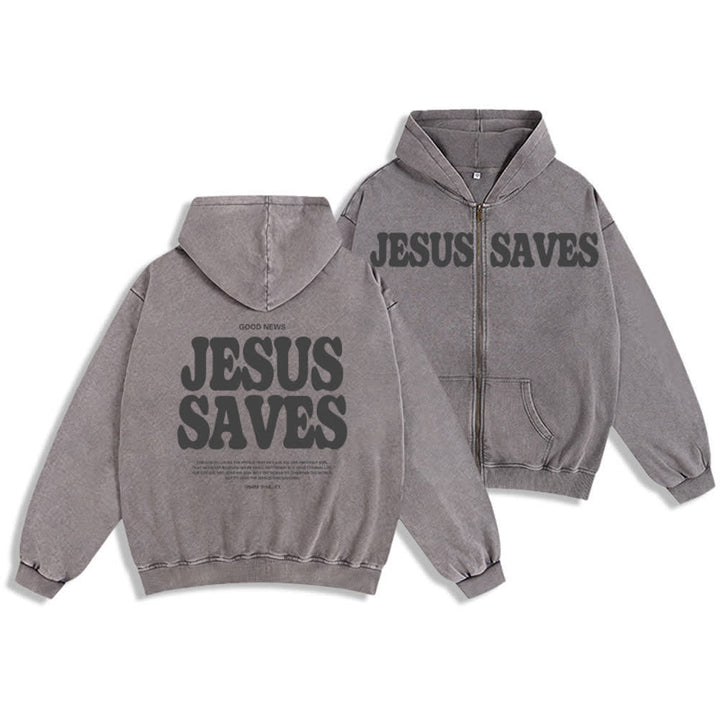Christianartworkshop Jesus Saves Washed Oversized Streetwear Hooded Jacket - image 6
