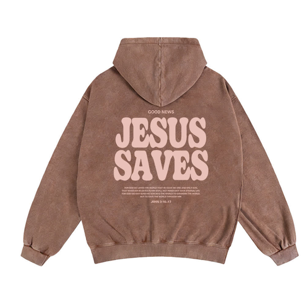 Christianartworkshop Jesus Saves Washed Oversized Streetwear Hooded Jacket - image 1