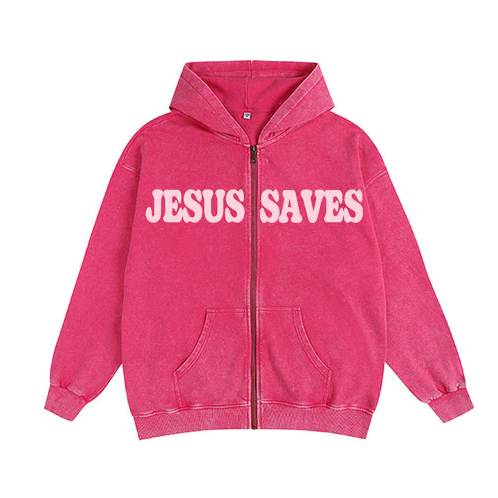 Christianartworkshop Jesus Saves Washed Oversized Streetwear Hooded Jacket - image 11