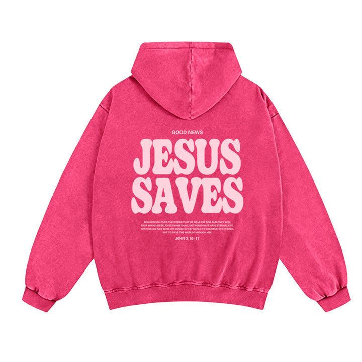 Christianartworkshop Jesus Saves Washed Oversized Streetwear Hooded Jacket - image 10
