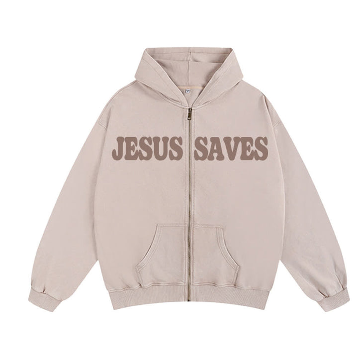Christianartworkshop Jesus Saves Washed Oversized Streetwear Hooded Jacket - image 14