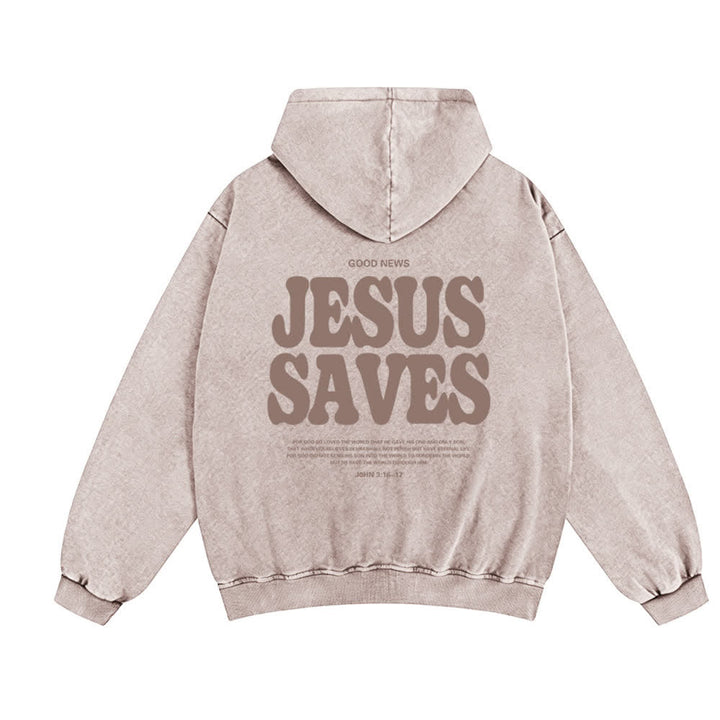 Christianartworkshop Jesus Saves Washed Oversized Streetwear Hooded Jacket - image 13