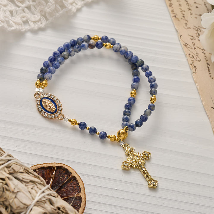 Christianartworkshop Magnetic Strawberry Agate Rosary Bracelet: Emblem of Divine Grace & Purity - Blue Stone  (Wrist Circumference: 7.09"/18cm) - image 6
