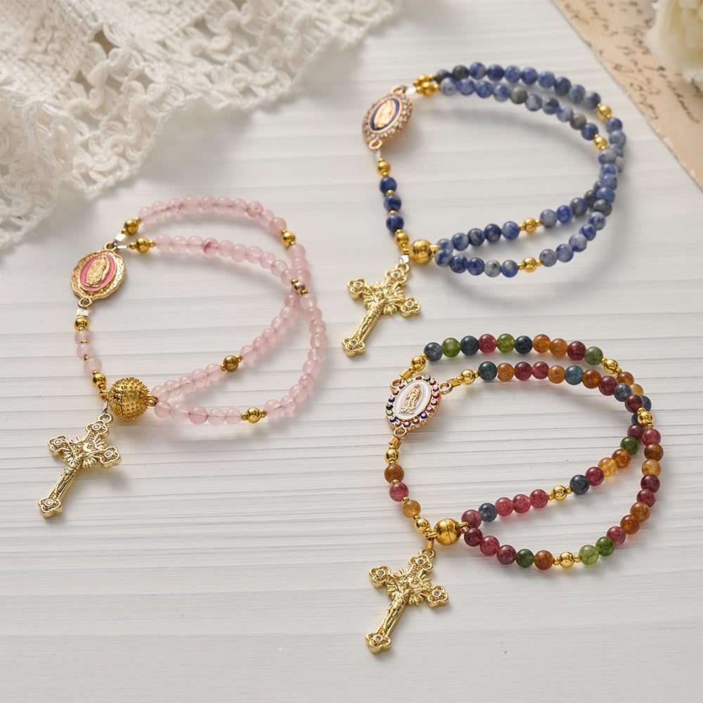Christianartworkshop Magnetic Strawberry Agate Rosary Bracelet: Emblem of Divine Grace & Purity - image 0