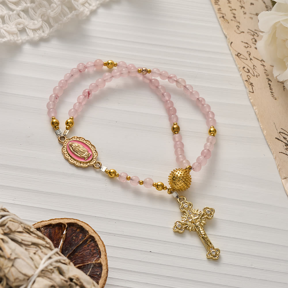 Christianartworkshop Magnetic Strawberry Agate Rosary Bracelet: Emblem of Divine Grace & Purity - Pink Agate (Wrist Circumference: 7.09"/18cm) - image 1