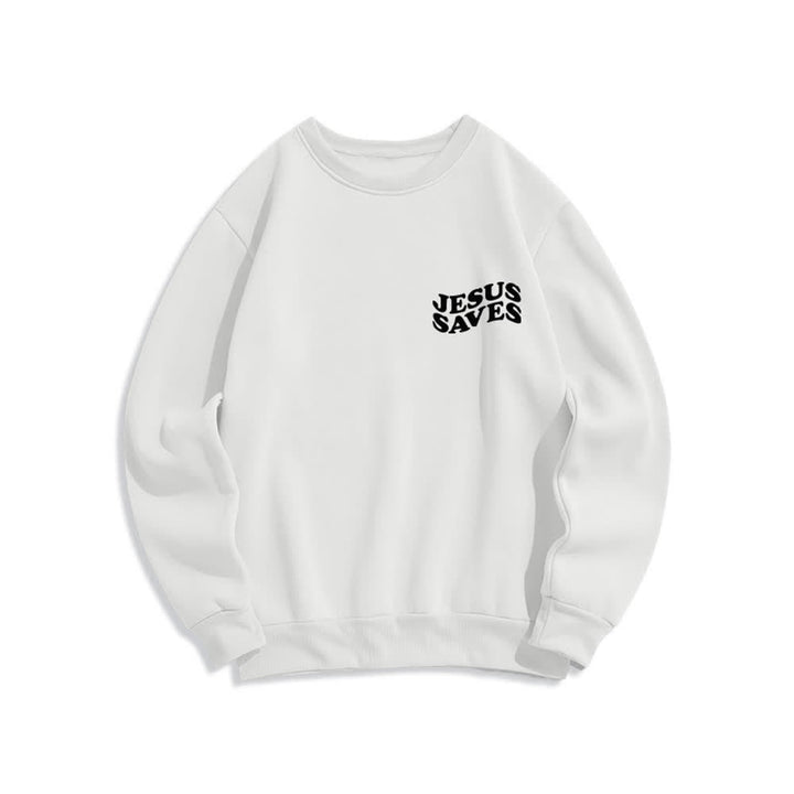 Christianartworkshop Jesus Saves Back Print Fleece Crewneck Sweatshirt - image 8