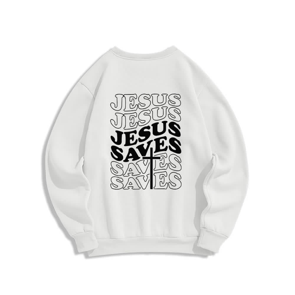 Christianartworkshop Jesus Saves Back Print Fleece Crewneck Sweatshirt - image 7