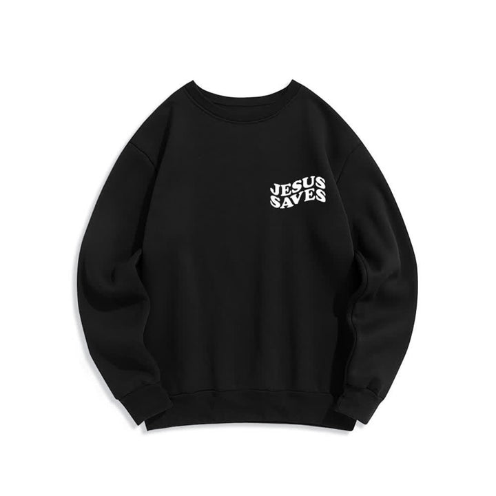 Christianartworkshop Jesus Saves Back Print Fleece Crewneck Sweatshirt - image 11