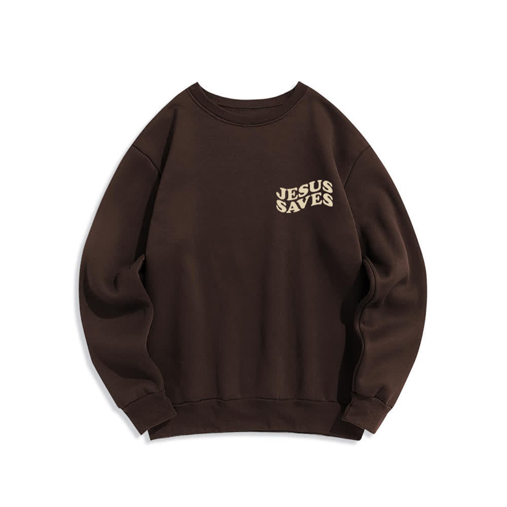 Christianartworkshop Jesus Saves Back Print Fleece Crewneck Sweatshirt - image 5