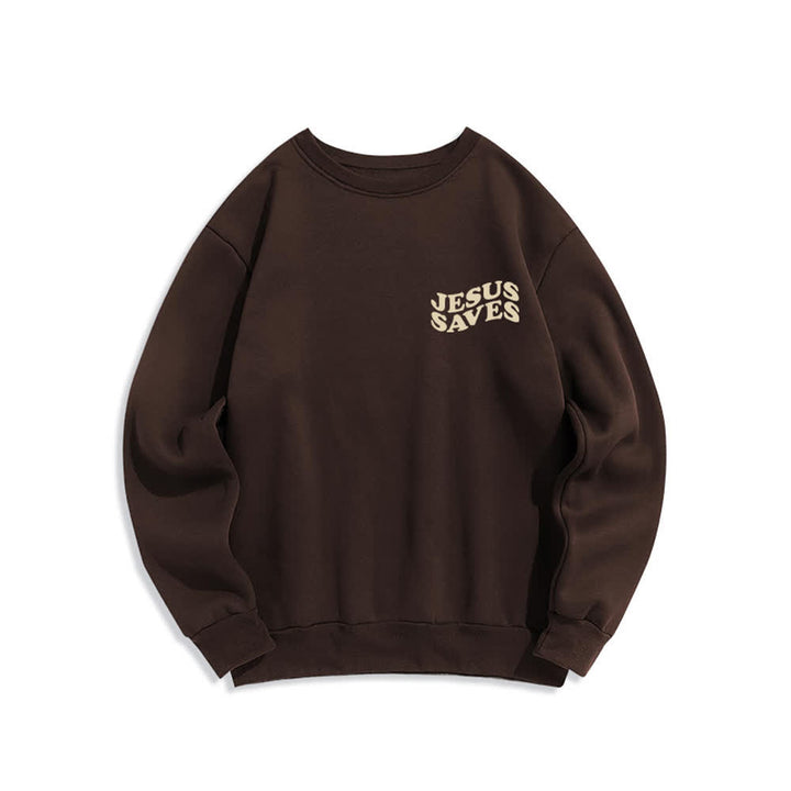 Christianartworkshop Jesus Saves Back Print Fleece Crewneck Sweatshirt - image 5