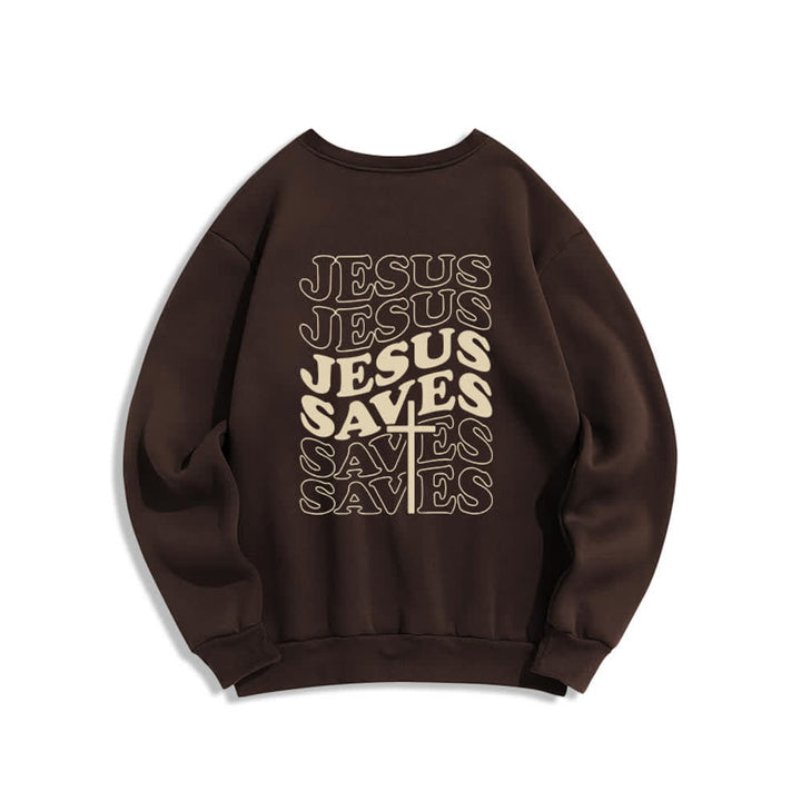 Christianartworkshop Jesus Saves Back Print Fleece Crewneck Sweatshirt - image 4