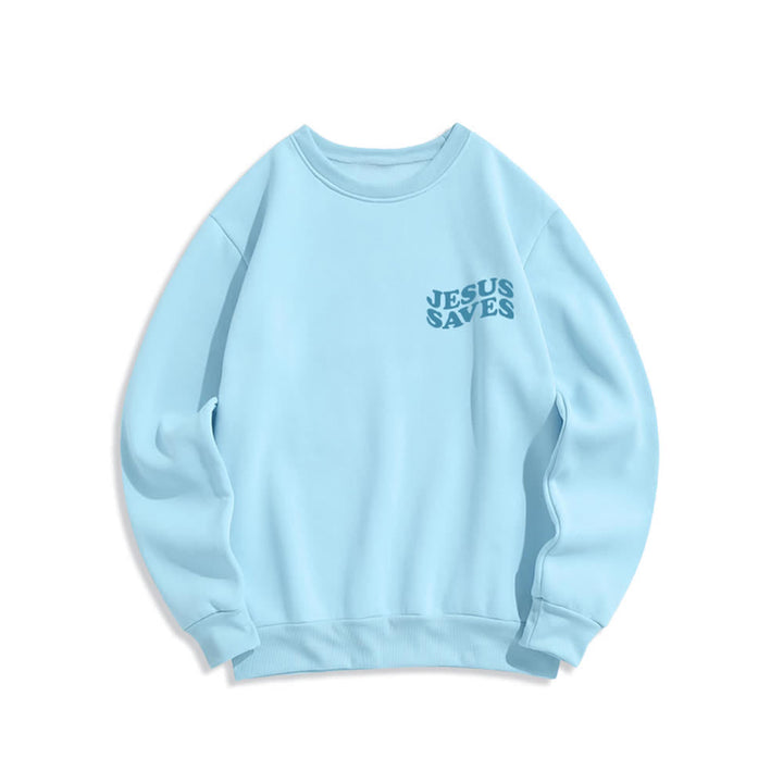 Christianartworkshop Jesus Saves Back Print Fleece Crewneck Sweatshirt - image 14