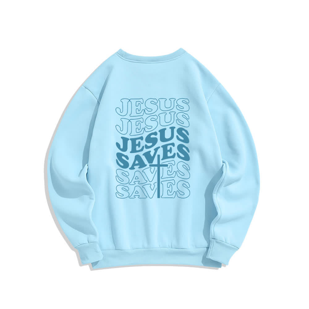 Christianartworkshop Jesus Saves Back Print Fleece Crewneck Sweatshirt - image 13