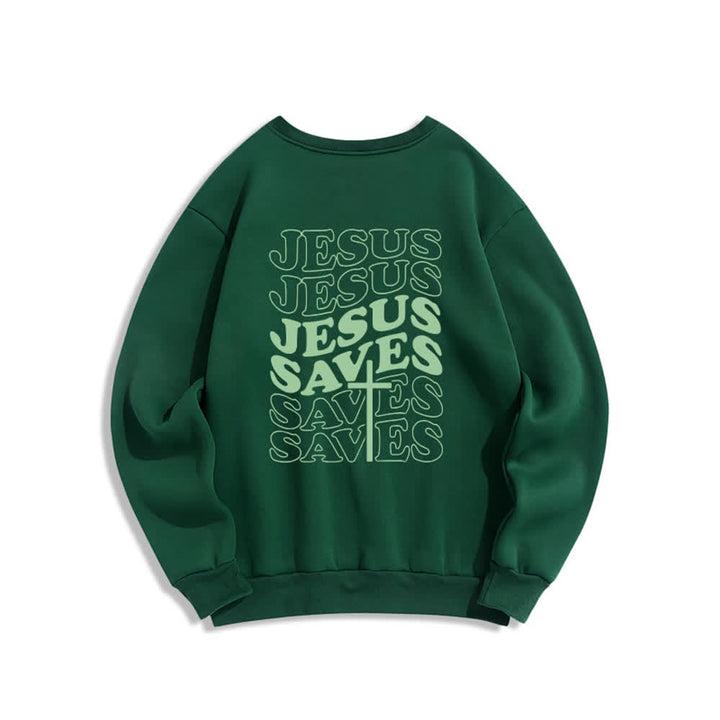 Christianartworkshop Jesus Saves Back Print Fleece Crewneck Sweatshirt - image 16