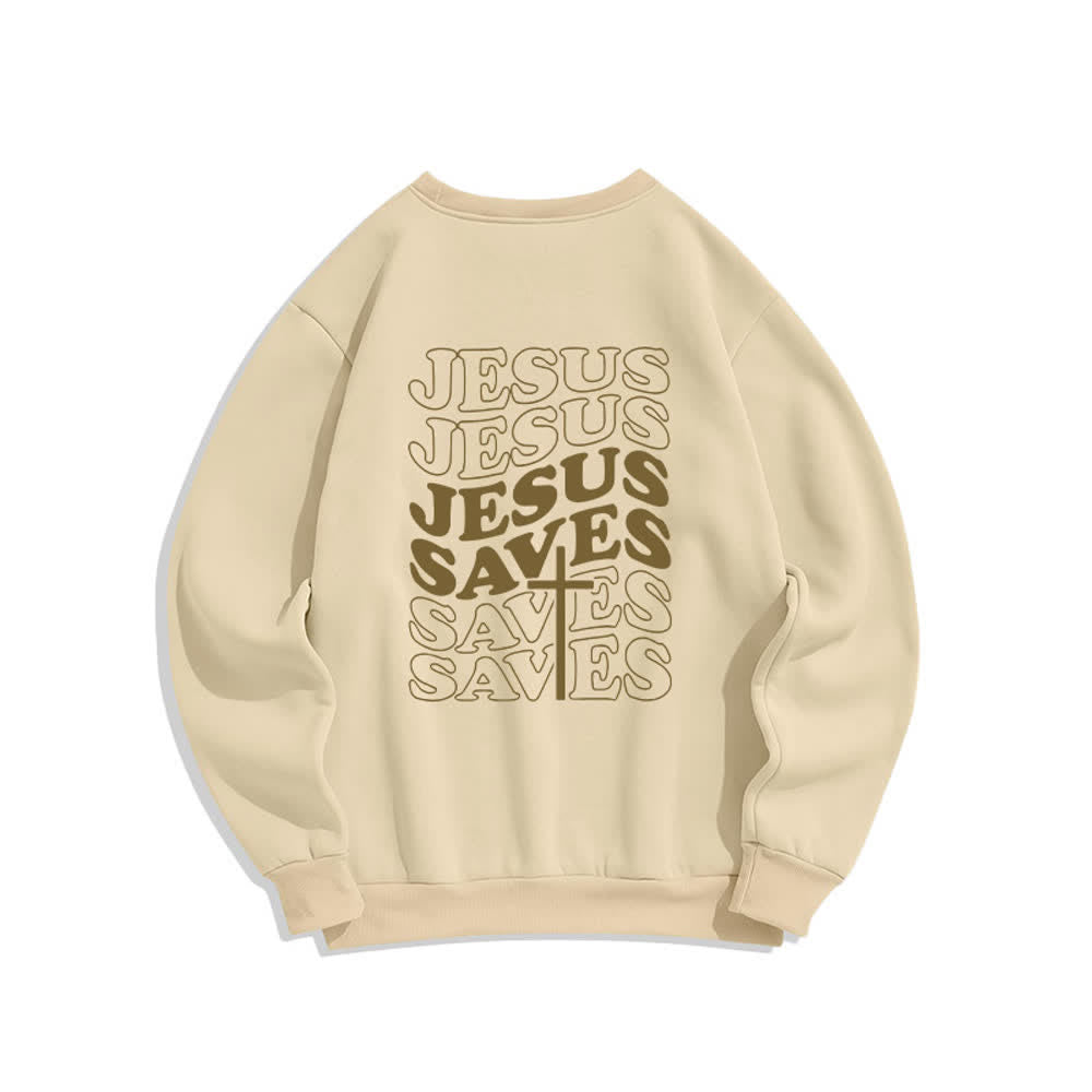 Christianartworkshop Jesus Saves Back Print Fleece Crewneck Sweatshirt - image 1