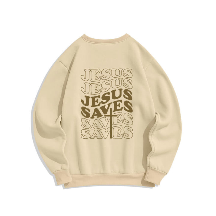 Christianartworkshop Jesus Saves Back Print Fleece Crewneck Sweatshirt - image 1