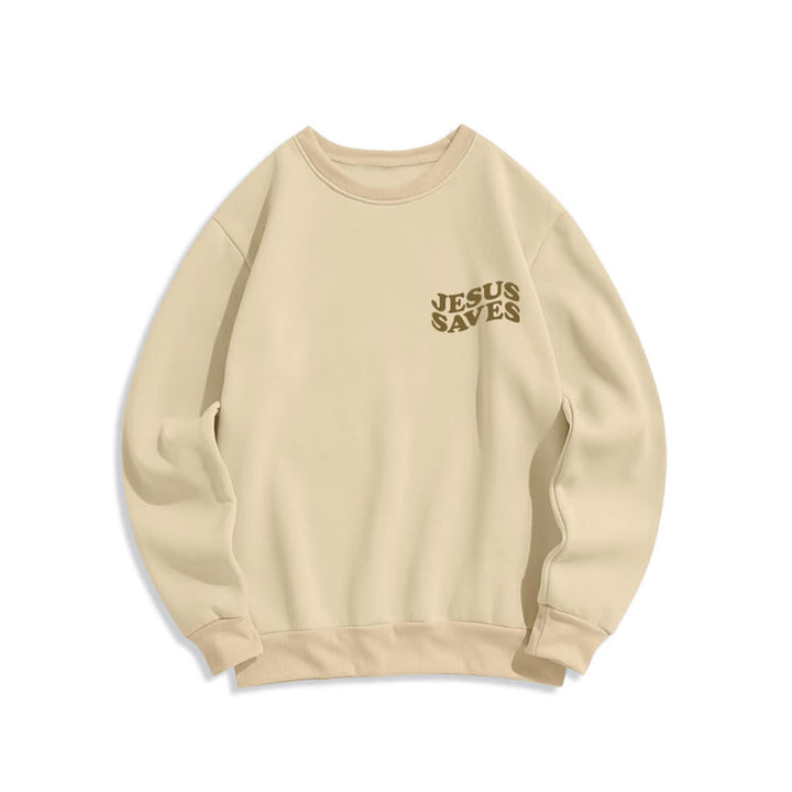 Christianartworkshop Jesus Saves Back Print Fleece Crewneck Sweatshirt - image 2