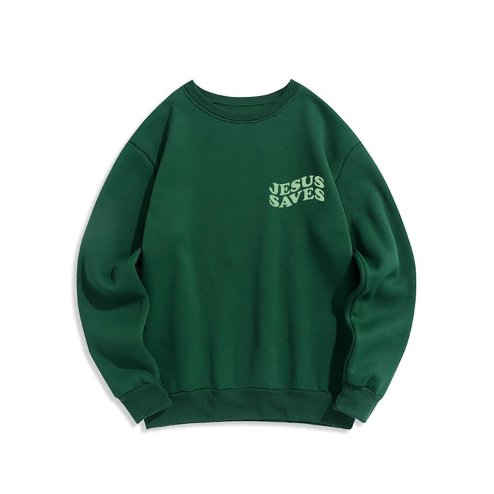 Christianartworkshop Jesus Saves Back Print Fleece Crewneck Sweatshirt - image 17