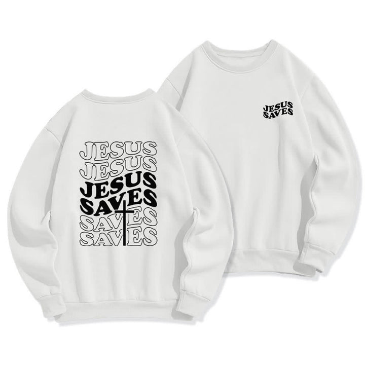 Christianartworkshop Jesus Saves Back Print Fleece Crewneck Sweatshirt - White - 2XL - image 6