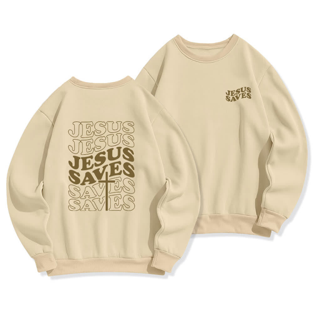 Christianartworkshop Jesus Saves Back Print Fleece Crewneck Sweatshirt - Beige - 2XL - image 0