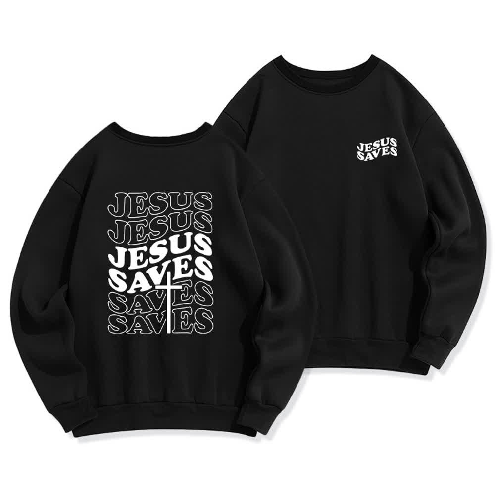 Christianartworkshop Jesus Saves Back Print Fleece Crewneck Sweatshirt - Black - 2XL - image 9
